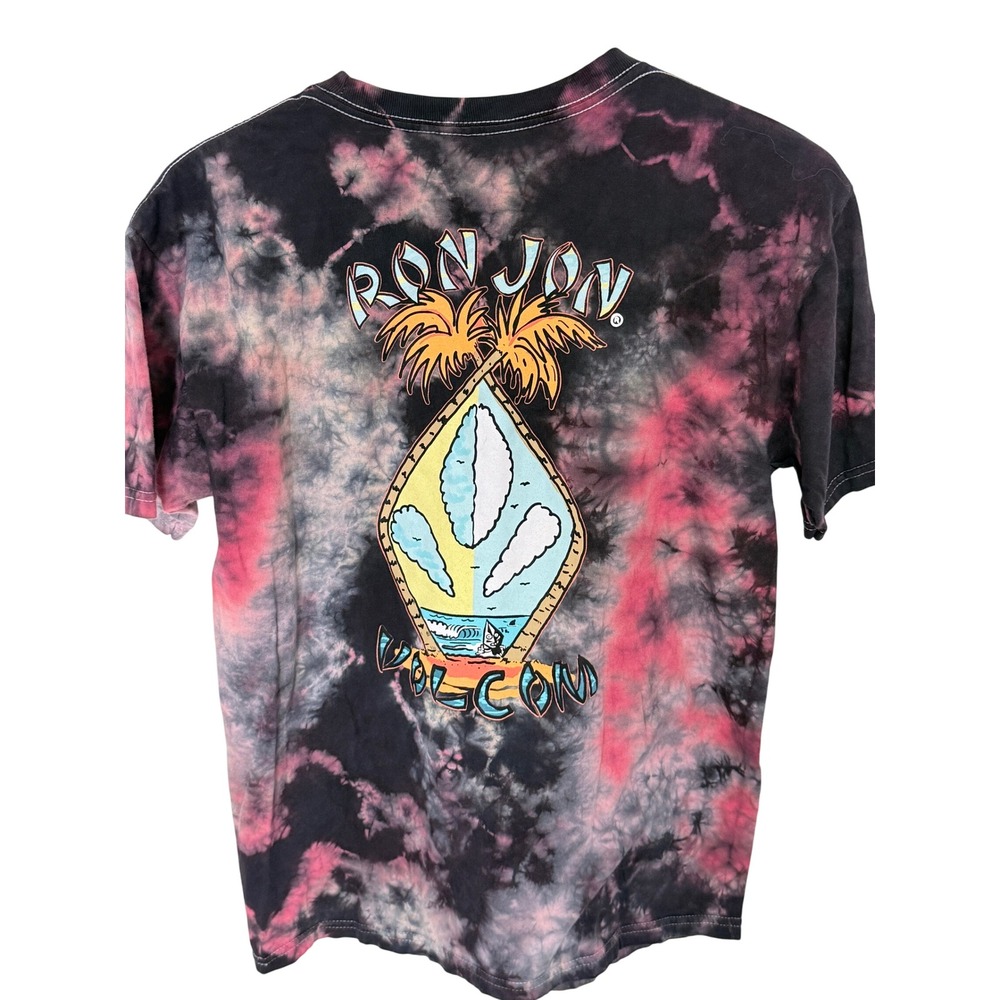 Volcom Ron Jon Surf Shop Tie Dye Graphic T-Shirt Pink Black Mens Medium